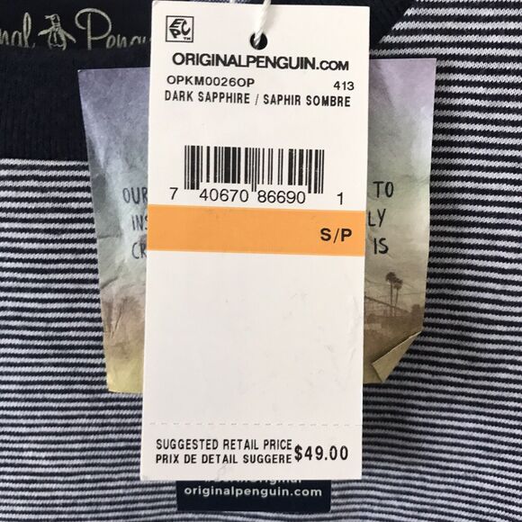 Original Penguin Mens Slub Navy Striped Pocket T-Shirt Sz Small 100% Cotton $49 - Picture 4 of 5
